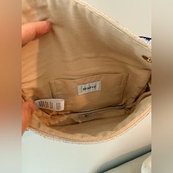 Anthropologie Beige and Blue Embroidered Eye Shoulder Bag - Picture 6 of 6